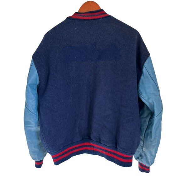 Vintage DeLong Varsity Jacket Mens XLarge Blue Wool & Leather Sleeves Retro - Picture 5 of 11